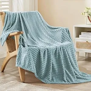 EMME Fleece Throw Blanket Luxury Flannel for Couch Bed Sofa Chairl, Soft, Plush, Warm and Cozy Blanket with Geometric Grid Design (Teal, 80'' x 90'')