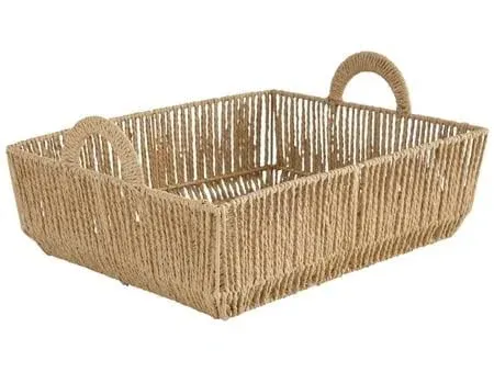 Simplify Vertical Weave Paper Rope Large Shelf Storage Basket with Round Handles