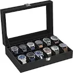 SONGMICS Lockable Watch Box with Keys Black + Black / 12 Slot