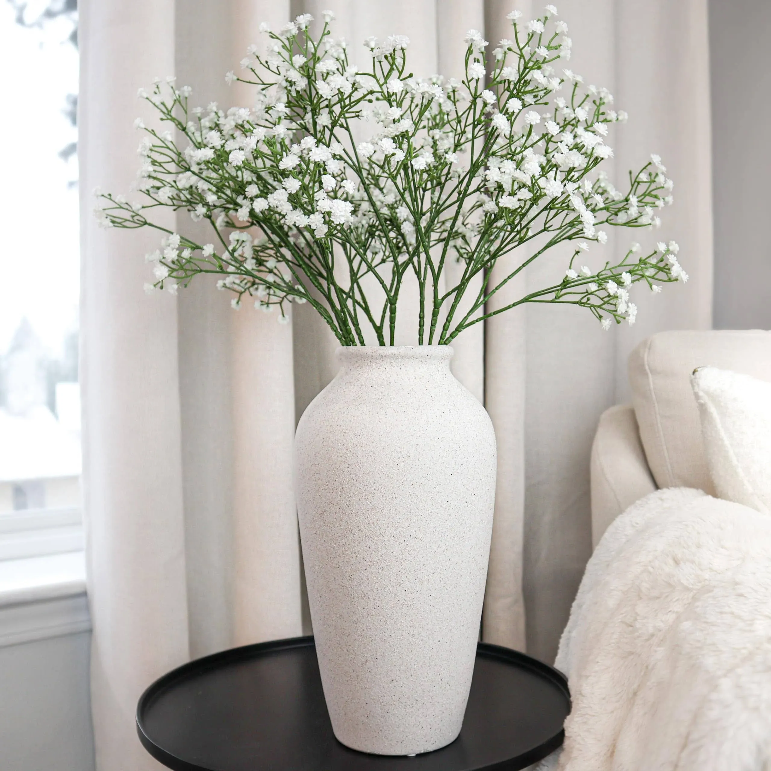 Laurel&Vine 12" Tall White Ceramic Vase, Speckled Textured Minimalist, with 15 ...