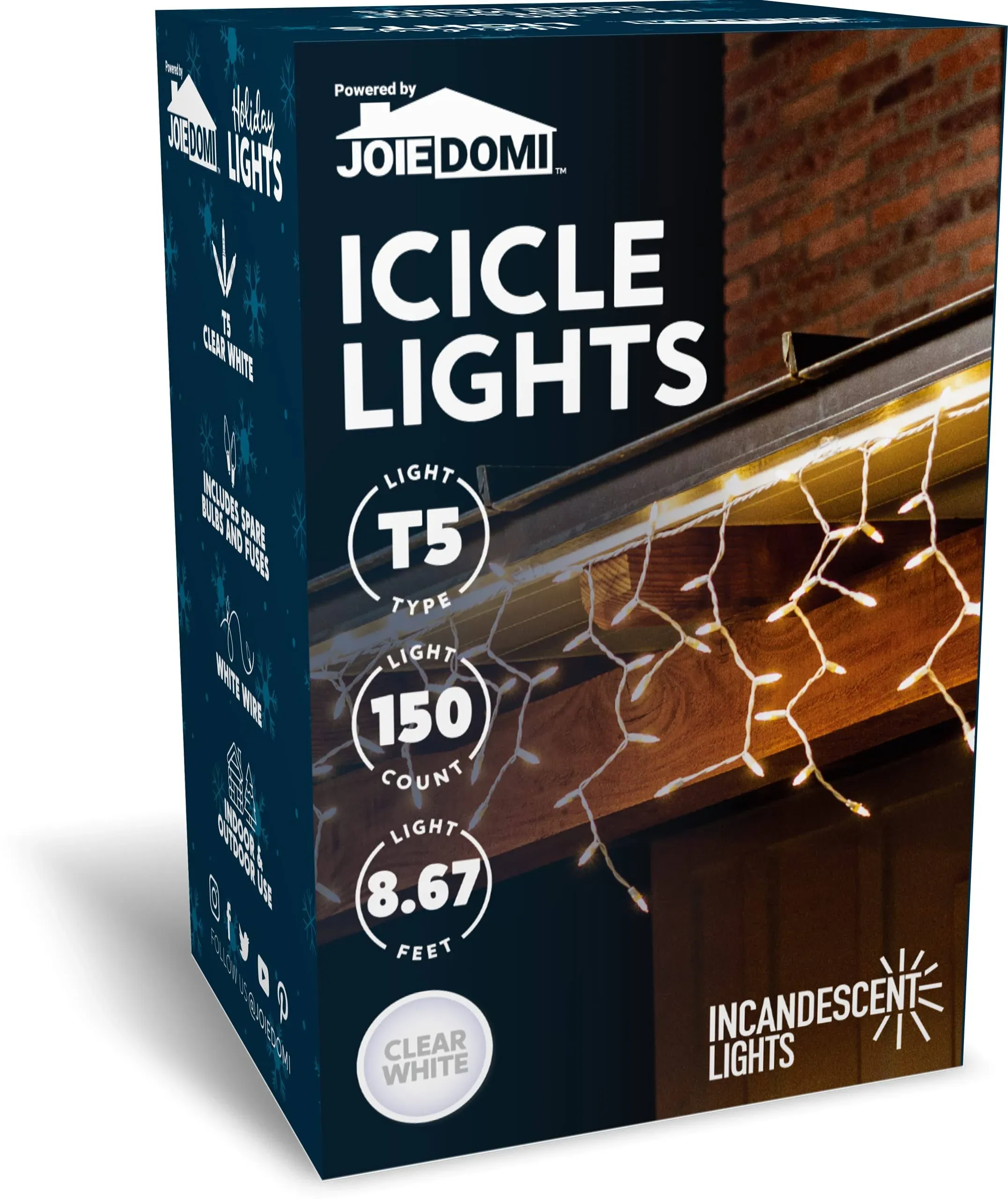 Joiedomi 150 Icicle Lights Outdoor, 8.67FT Clear White Christmas Lights for Indoor & Outdoor Christmas Decorations, Christmas Events, Christmas Eve Night Decor