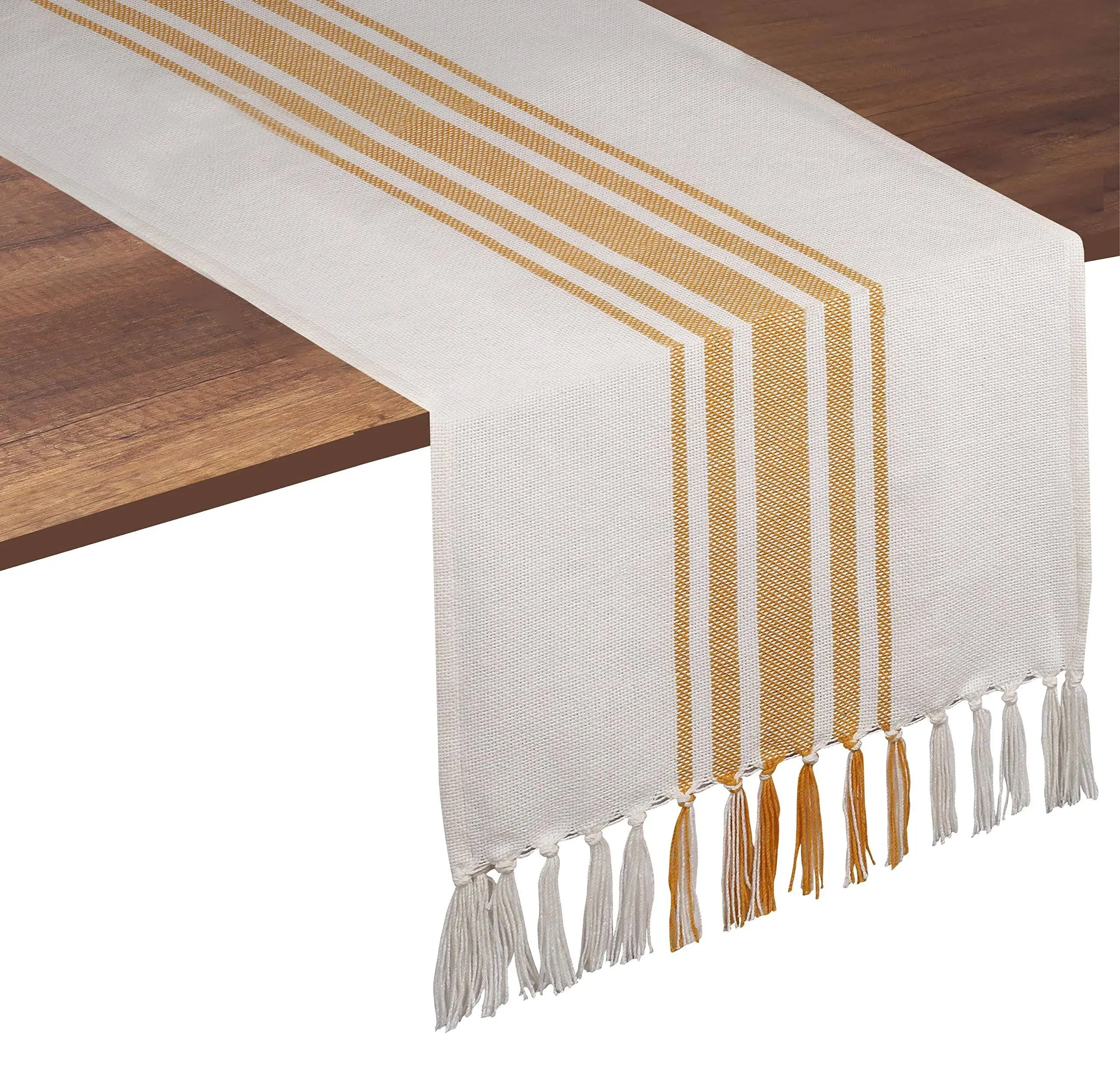 Native Fab Pure Cotton Table Runner Farmhouse 90 Inches Long - Wedding Table Runners with Fringes, Parties Rustic Bridal Shower Decor Dining Table