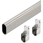 Closet Rods Oval Wardrobe Tube Polished Chrome w/End Supports, Welded Steel, 1.0mm Thick Chrome-Plated (1, 24")