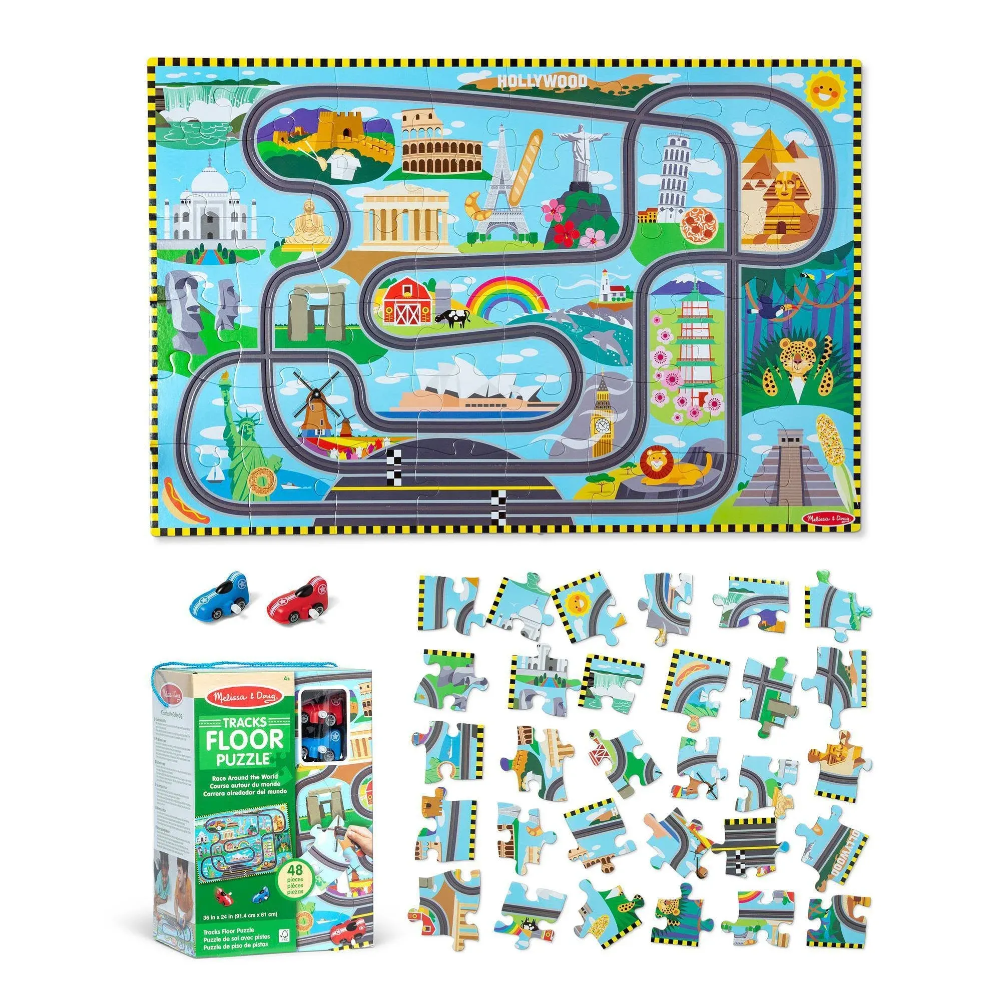 Melissa & Doug Race Around The World Track Floor Puzzle & Play Set