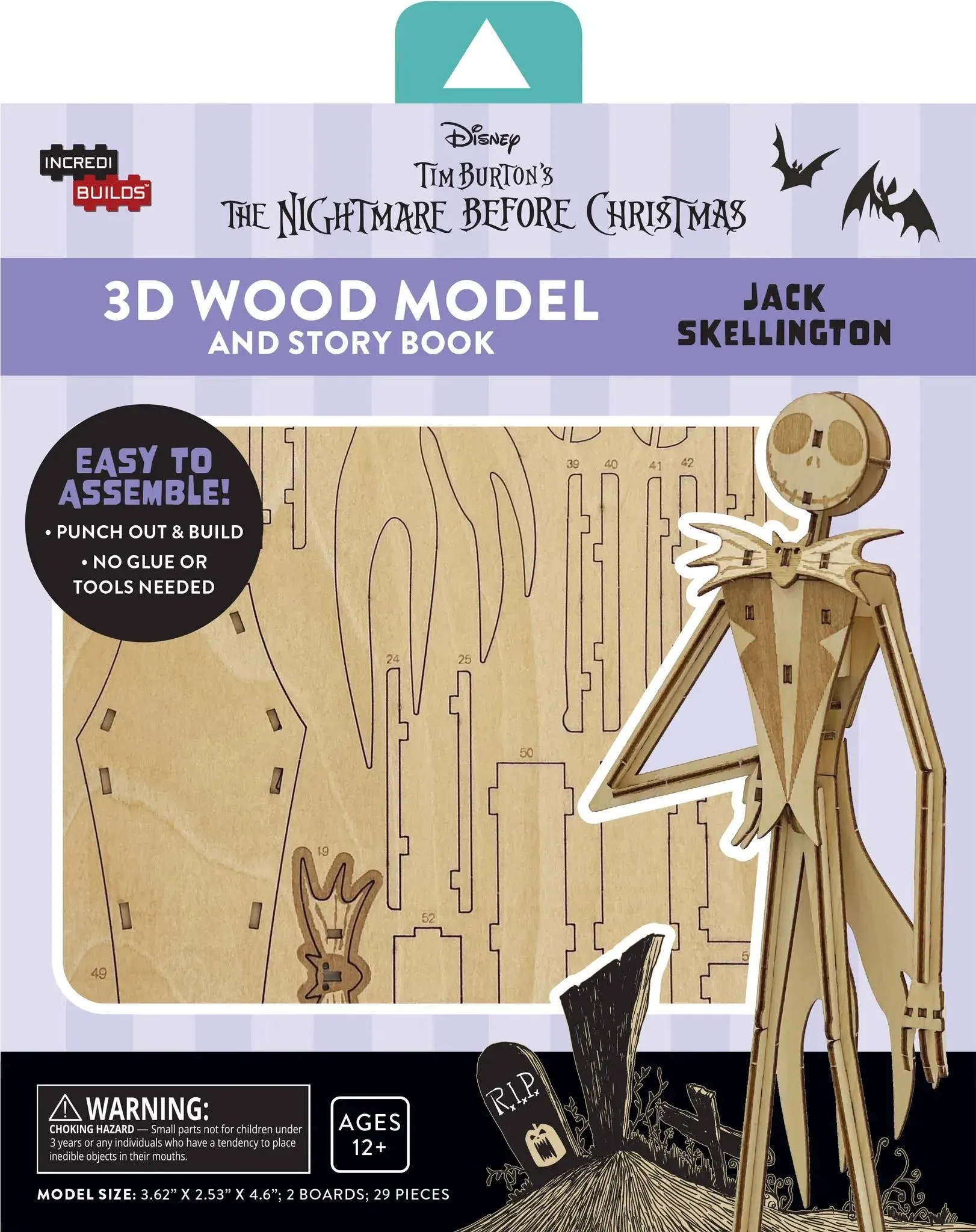 Nightmare Before Christmas Jack Skellington 3D Wood Puzzle & Model Figure Kit (29 Pcs) - 10 Inches - Build & Paint A 3-D Halloween Movie Toy - No Glue or Tools Required - Gift for Kids, Teens & Adults