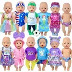 10 Sets 14-16-Inch-Bab<wbr/>y-Doll-Clothes<wbr/>-Outfits Dress Headbands Accessories Compati