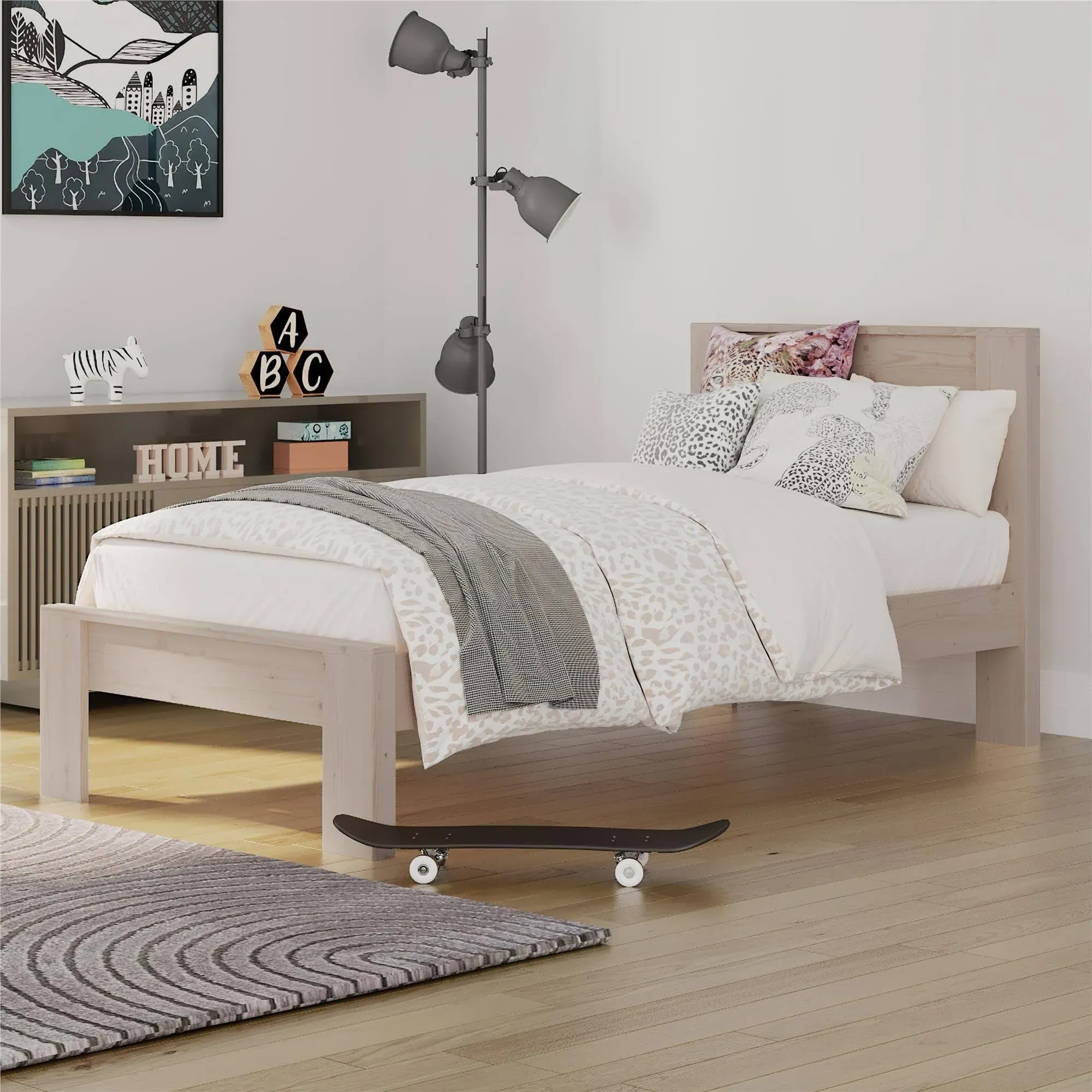 DHP Jaymee Kids Wood Platform Bed Frame, Twin, Sandwashed Gray