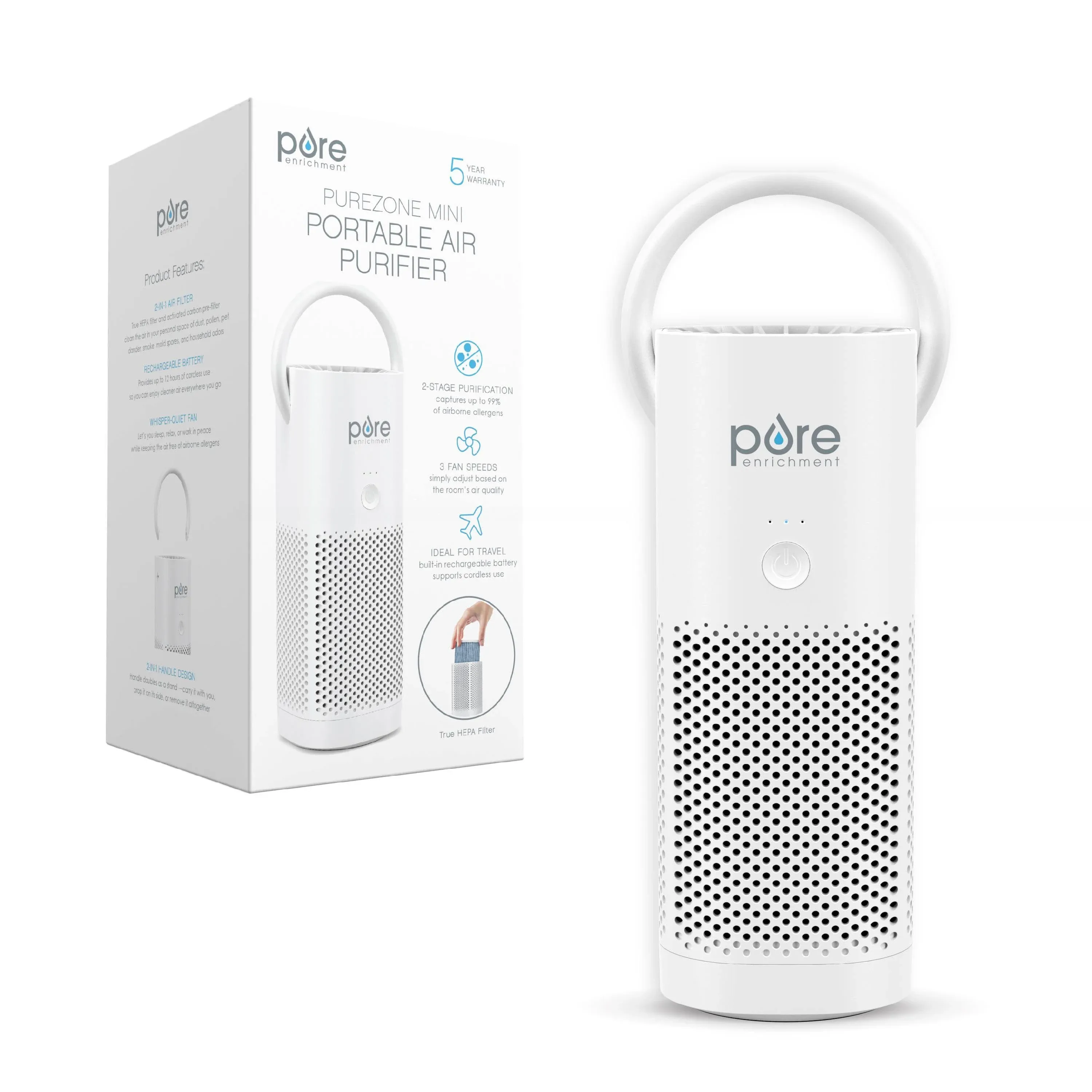 Pure Enrichment® PureZone™ Mini Portable Air Purifier - Cordless True HEPA Filter Cleans Air & Eliminates 99.97% of Dust, Odors, & Allergens Close to You - Cars, School, & Office (Blush)