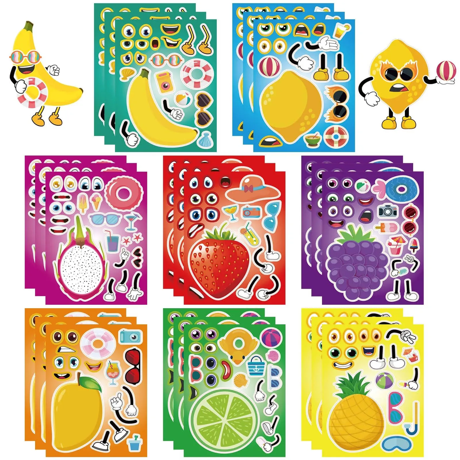 SHANPIN 24 Sheets Make A Face Fruit Stickers, Make Your Own Fruit Stickers Mix ...