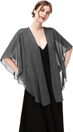 Hotshawl Womens Chiffon Shawls and Wraps, Wedding Party Shawl Scarf for Evening Dresses (Black)