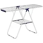 SONGMICS Clothes Drying Rack, with Bonus Sock Clips, Stainless Steel Gullwing Space-Saving Laundry Rack, Foldable for Easy Storage, Silver