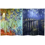 Red Lantern 6 ft. Tall Double Sided Works of Van Gogh Canvas Cafe View Room Divider, 71 inches high and 3 Panels wide, Terrace/Arles