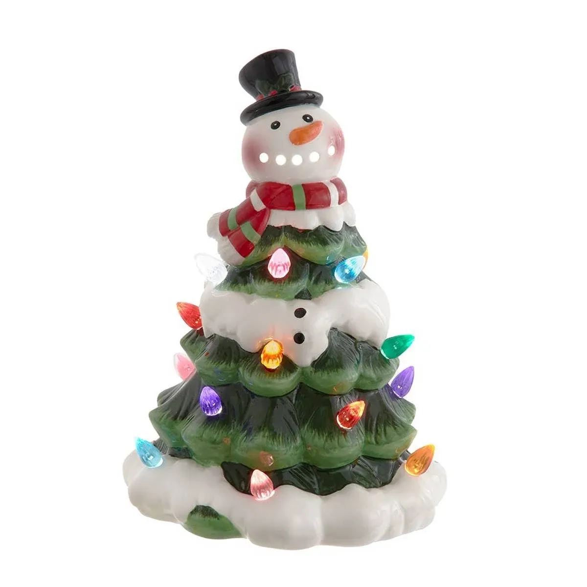 Kurt S. Adler Kurt Adler 9-Inch Battery Operated Ceramic Light-Up Snowman Tree Table Piece, Green