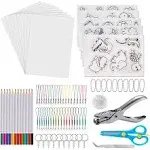 chfine Heat Shrink Plastic Sheets Keychain Kit, 200Pcs Shrinky Dink Sheets Kit Shrink Art Kits Including 20 Pcs Shrink Paper Sheets, Hole Punch, Pencils, Keychains, Tweezers, Scissors for Crafts