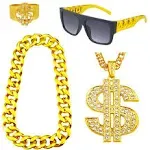 Riuziyi 4 Pack 80s 90s Hip Hop Costumes Outfit Fake Gold Chain Money Chain