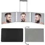 Rechargeable 3 Way Mirror for Hair Cutting, Real Glass Adjustable Trifold Mirror