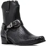 Alberto Fellini Men's Crocodile Prints Western Cowboy Boots with Side Zipper, Belt Buckle and Metal Chain