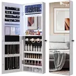 LED Jewelry Mirror Cabinet with 42.52&#034; Tall Door Mirror,Lockabl<wbr/>e Wall Mounted Je