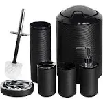 Bathroom Accessory Set - 6 PCS Black Bathroom Accessories Sets Complete with Soap Dispenser, Toothbrush Holder and Cup, Soap Dish, Toilet Brush and Holder, Qtip Holder, Bathroom Accessories Decor Set