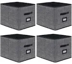 Onlyeasy Extra Large Foldable Cloth Storage Cubes 4 Pack with Label Holders - Fabric Storage Bins Baskets Organizers for Home Office Nursery with Handles, 13 L x 15 W x 13 H Inch, Black, MXABXL04PLP