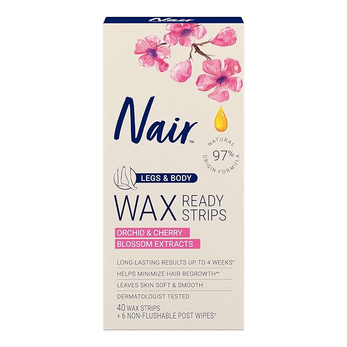 Nair Hair Remover Wax Ready Strips, Legs and Body Hair Removal Wax Strips, 40 Count, 3 Pack