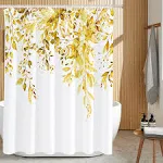 Tititex Yellow Eucalyptus Shower Curtain, Watercolor Bright Leaves on The Top Plant with Floral Bathroom Decoration Shower Curtain Sets 72x72 Inch with Hooks