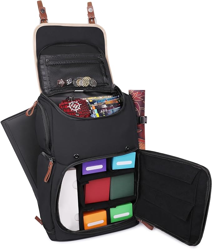 ENHANCE Designer Edition Trading Card Backpack - MTG Deck Bag Card Binder Space, TCG Deck Box Storage, Playmat Holder - Compatible with Magic the Gathering, Pokemon, Lorcana (Canvas Look - Black)