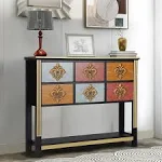 Maison Arts Console Table Sofa Table with 6 Drawers and Shelf for Living Room Entryway Hallway Multicolored