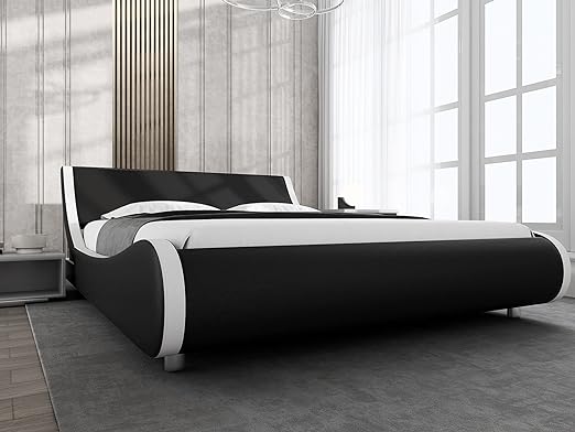 Allewie Modern Low Profile Wave-Like King Size Platform Bed Frame with Leather ...