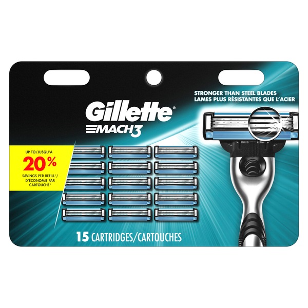 Gillette Mach3 3-Blade Razor Blade Refills, 15 Count