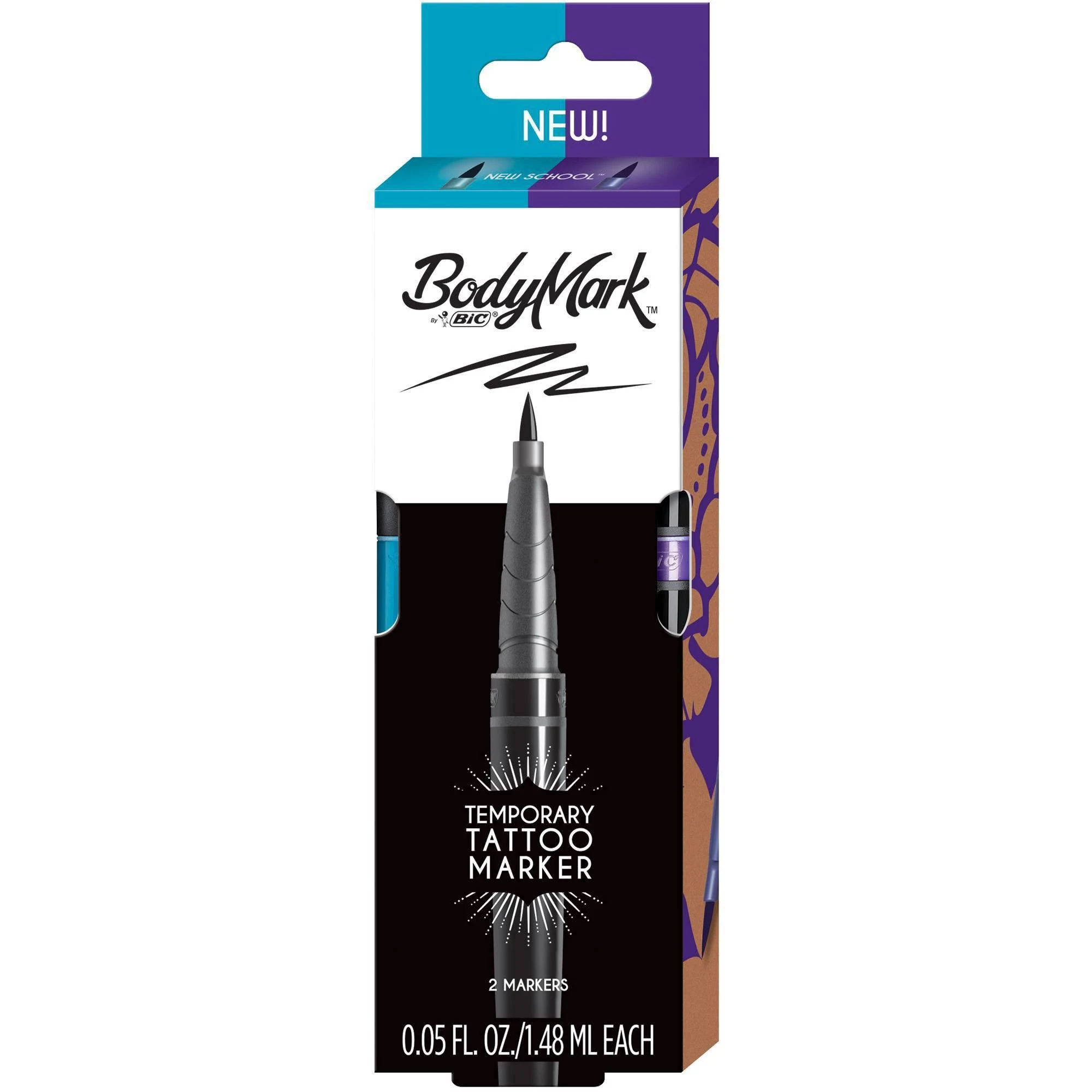  BodyMark Temporary Tattoo Marker with Brush Tip, New School, Light Blue and 