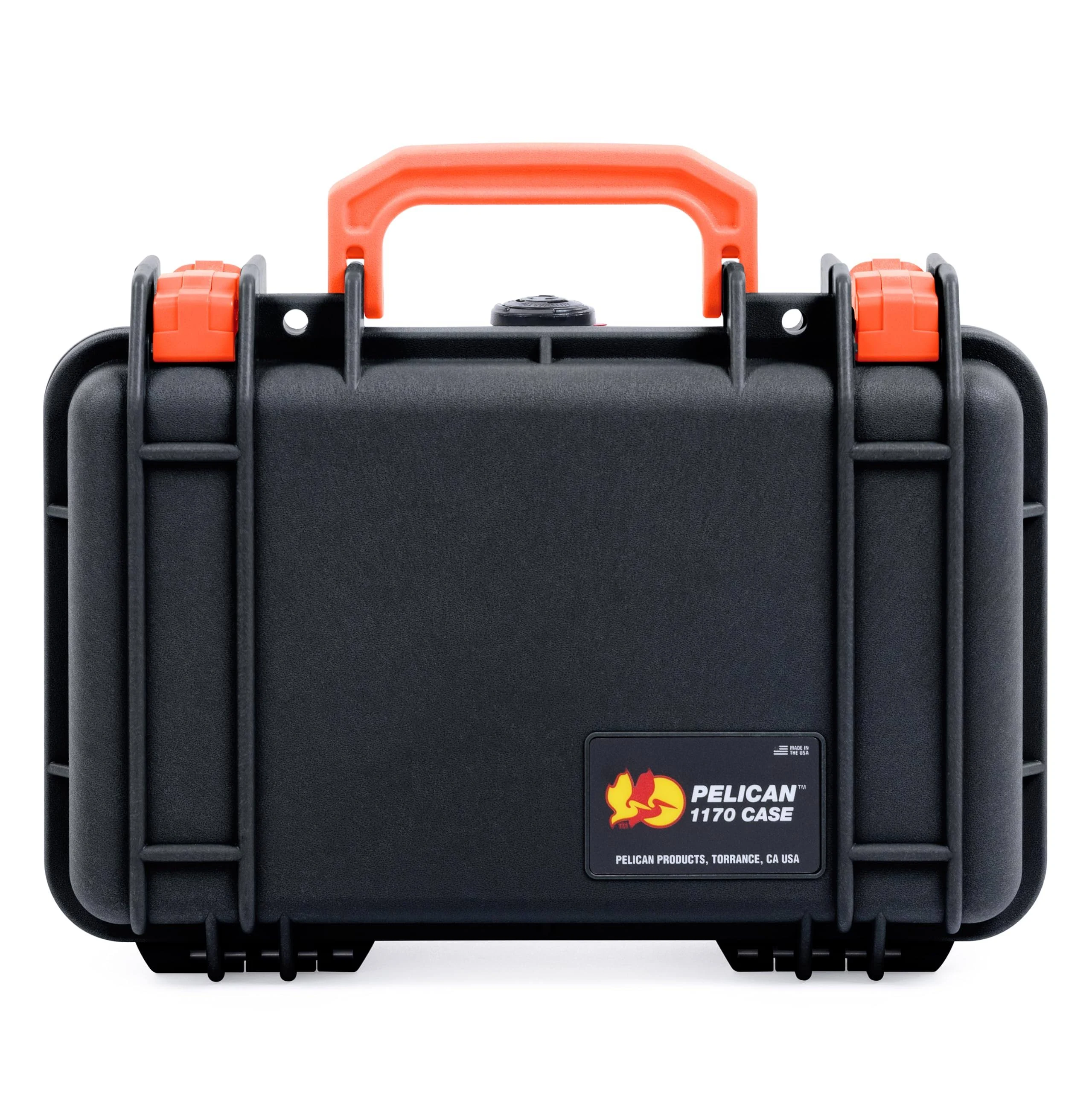 ColorCase Pelican Protector 1150 Case Black - Small Size Waterproof Case with Pick & Pluck Foam & Convoluted Lid Foam - Orange Latches