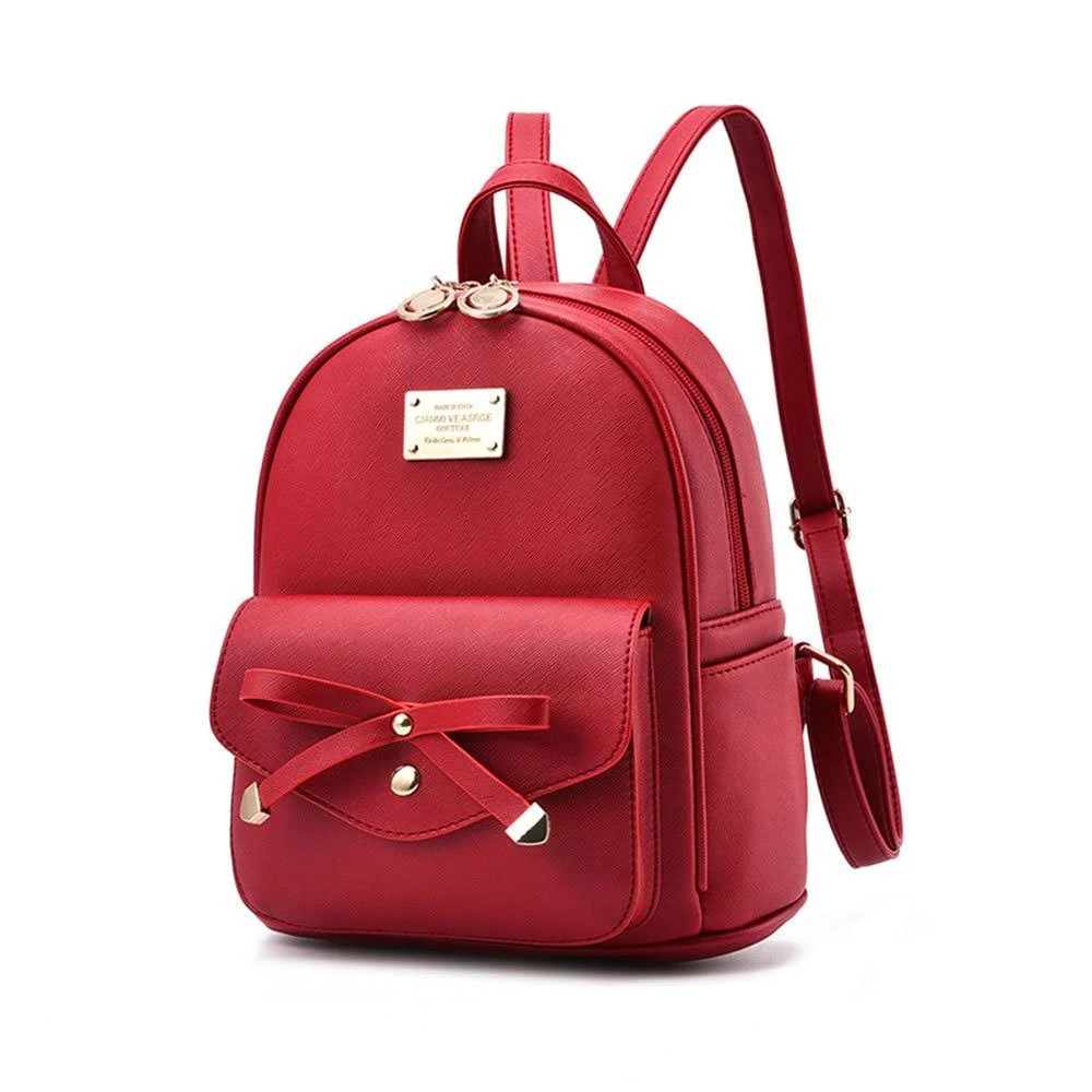 GIRLS Bowknot Cute Leather Backpack Mini Red