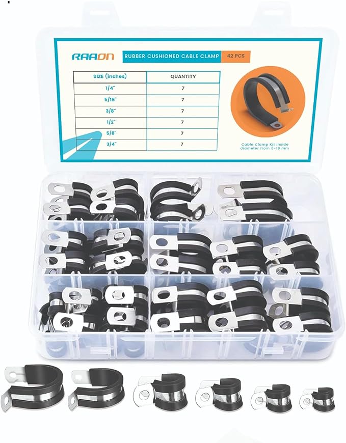 RAAON Cable Clamps 42PCS - 304   6 Sizes 1/4&#039;&#039; 5/16&#039;&#039; 3/8&#039;&#039; 1/2&#039;&#039; 5/8&#039;&#039; 3/4&#039;&#039;- I