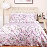 Superior Cotton Duvet Cover Set with Pillow Shams Vintage Floral, White, Full/Queen