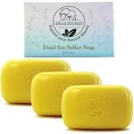 Natural Elephant Dead Sea Sulfur Soap 4.4 oz with Dead Sea Salt, Aloe Vera, Sulphur Face and Body Cleanser Bar for All Skin Types (3 Pack (13.2 oz Total))