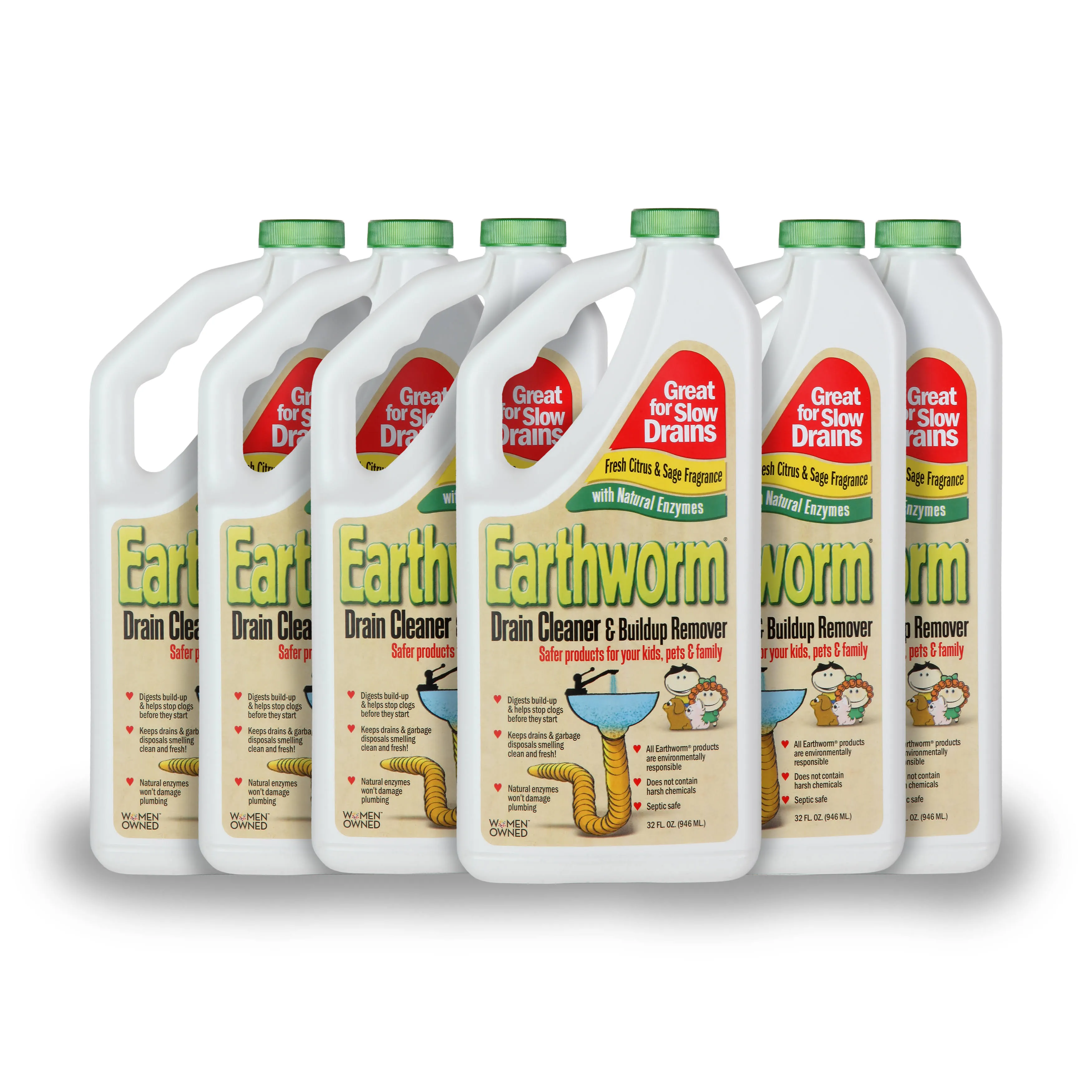 Earthworm Drain Cleaner - Case of 6 - 32 FL oz.