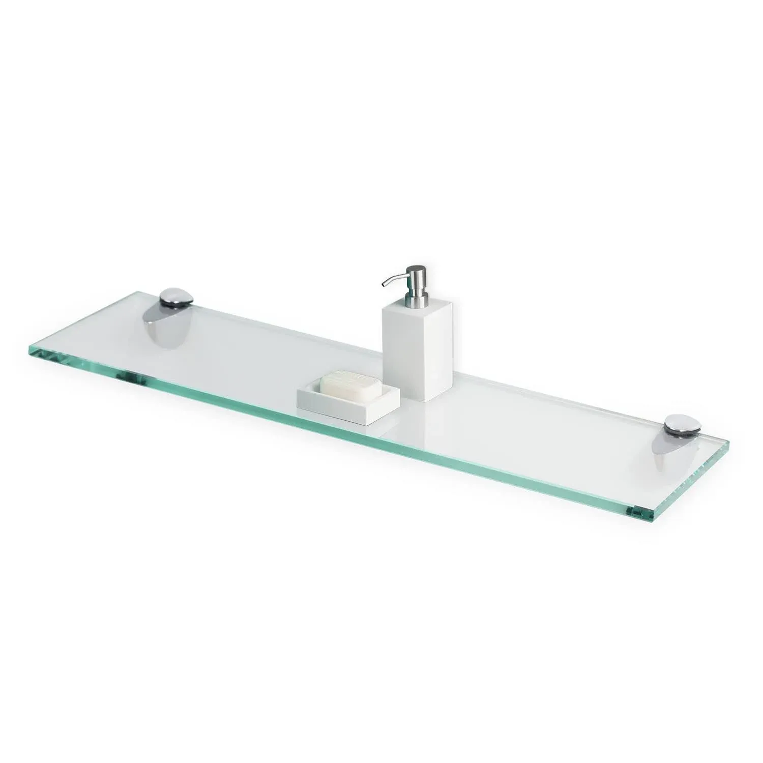 4-3/4 X 30 Rectangle Floating Clear Glass Shelf Kit 3/8 Thick Tempered Glass