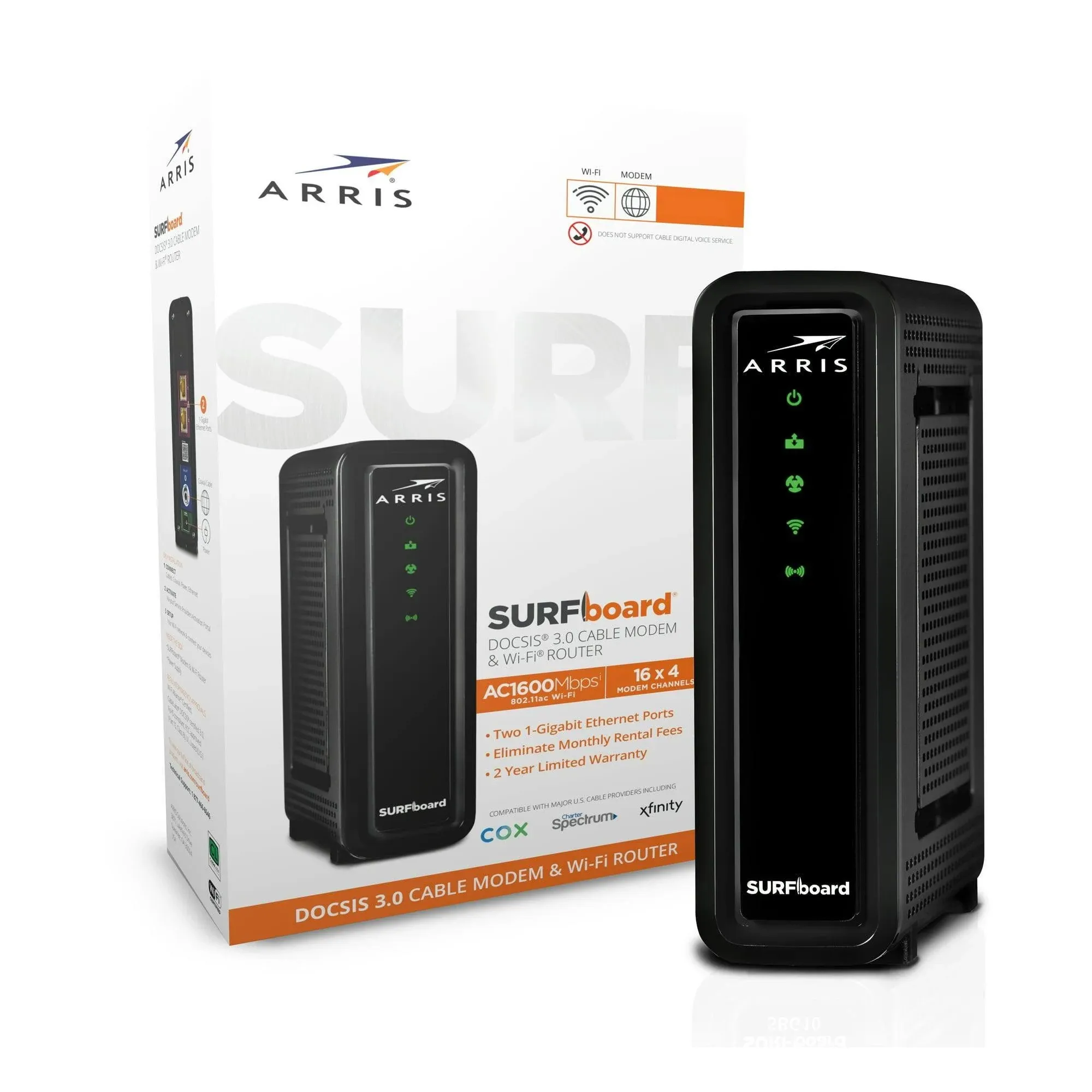 ARRIS Surfboard SBG10-RB Docsis 3.0 Cable Modem & Ac1600 Dual Band Wi-Fi Router Approved for Cox Spectrum Xfinity & Others (Renewed)