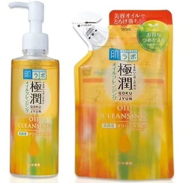 Rohto Hadalabo Gokujyun Oil Cleansing 200ml bottle + 180ml Refill Pouch Set Japan Import