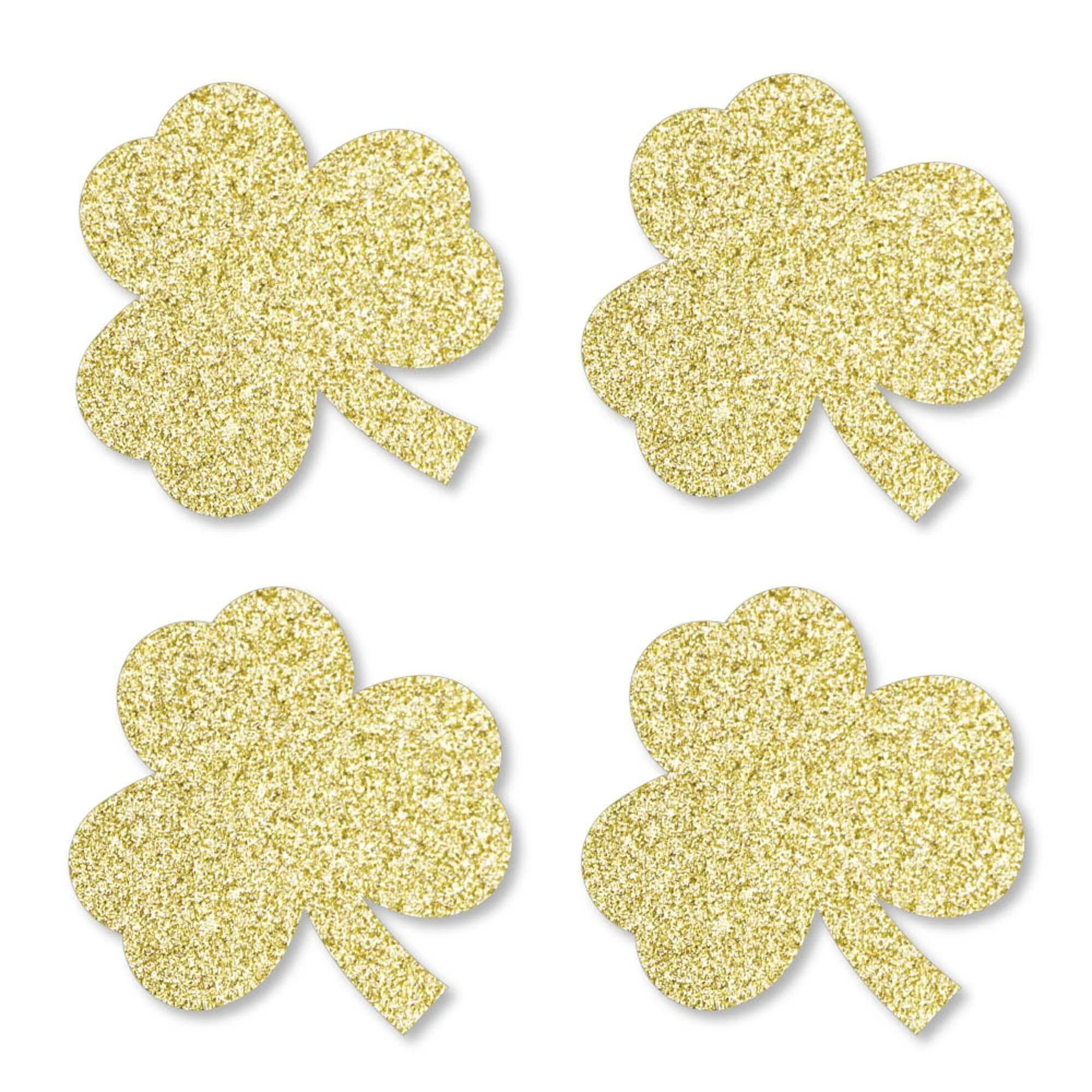 Gold Glitter Shamrocks - No-Mess Real Gold Glitter Cut-Out - Shamrock Shaped Party Confetti - St Patrick&#39;s Day Shamrock Confetti - Set of 24