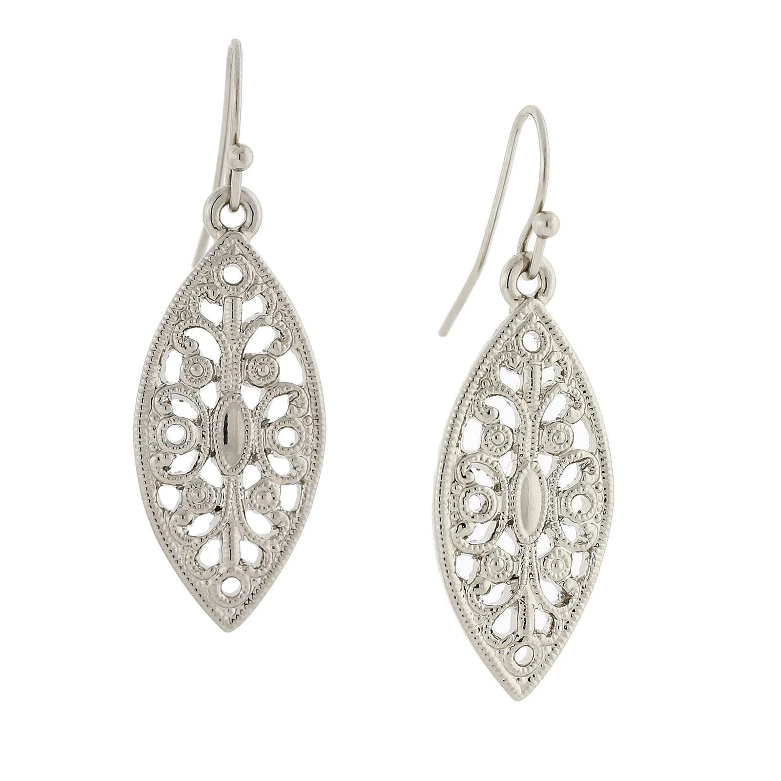 1928 Jewelry Silver Tone Filigree Post Drop Earrings Small, 