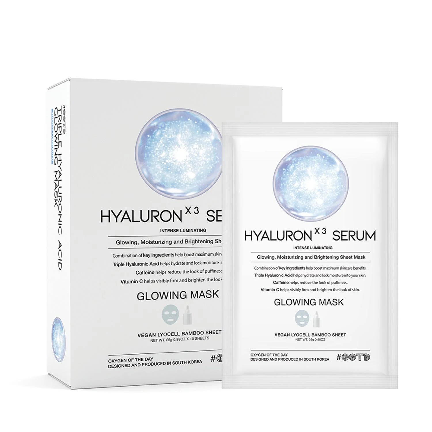 Triple Hyaluron Hydrating Mask for Dry and Sensitive Skin, Anti Aging, Tightening and Moisturizing, Korean Vegan Beauty, Hyaluronic Acid, Caffeine, Vitamin C 10EA