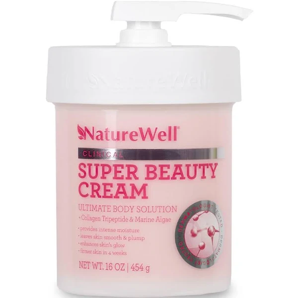 NATURE WELL Clinical Super Beauty Cream for Face, Body, & Hands, Ultimate Beauty Solution Featuring Collagen Tripeptide & Marine Algae, Leaves Skin Smooth & Plump, Provides Intense Moisture, 16 Oz