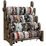 TOPNEW 4 Tier Wooden Bracelet Holder, Bangle Watch Necklace Display Storage Jewelry Holder Stand Display Organizer, Brown 4 Tier Wooden Bracelet Holder