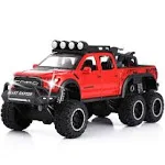 SASBSC Toy Pickup Trucks for Boys F150 Raptor DieCast Metal Model Car with Sound and Light for Kids Age 3 Year and up RED