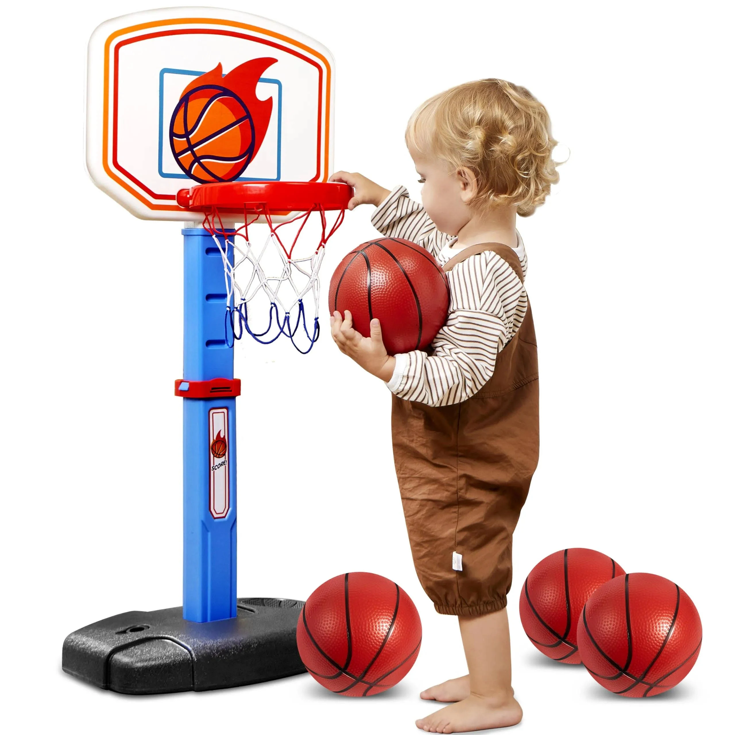 JOYIN Toddler Basketball Arcade Game Set, Adjustable Basketball Goal with 4 Balls for Kids Indoor Outdoor Play, Carnival Games, Christmas Birthday Gift for Boys Girls Age 1 and Up - Air Pump Included