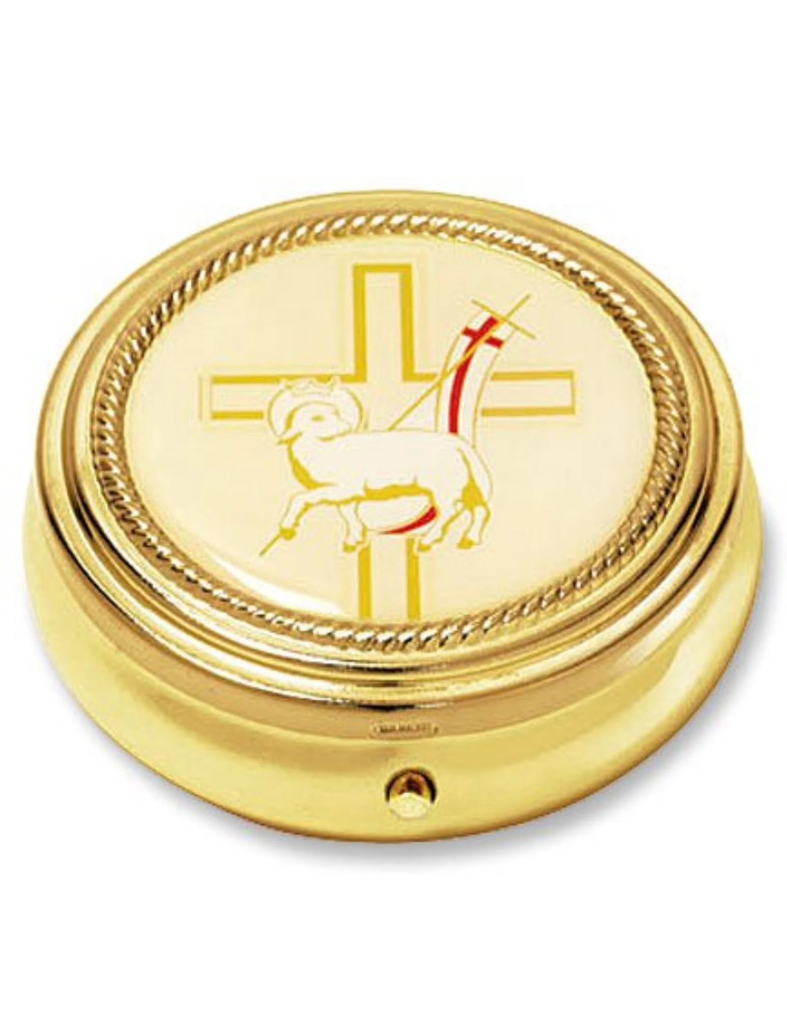 Sudbury Holy Lamb of God Latin Cross Design Gold Plate Catholic Religious Hospital Church Communion Pyx