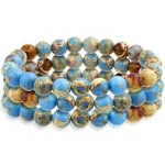 Set of 3 Gemstone Round Bead Stretch Bracelet Multi Strand Stackable - Earth Jasper Stone