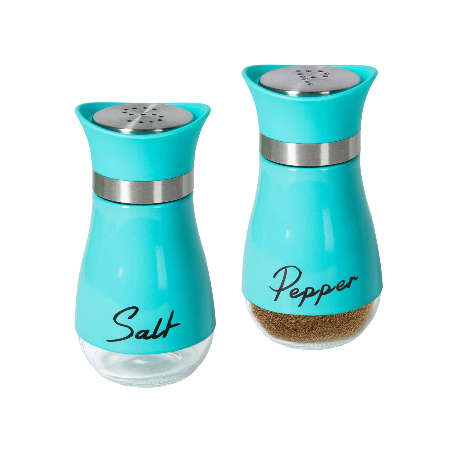 2 Pack Salt & Pepper Shakers Set, Refillable Salt Pepper with Stainless Steel Lid Container Spice Shakers Bottle for Home Kitchen, Restaurant, Picnic (Blue)